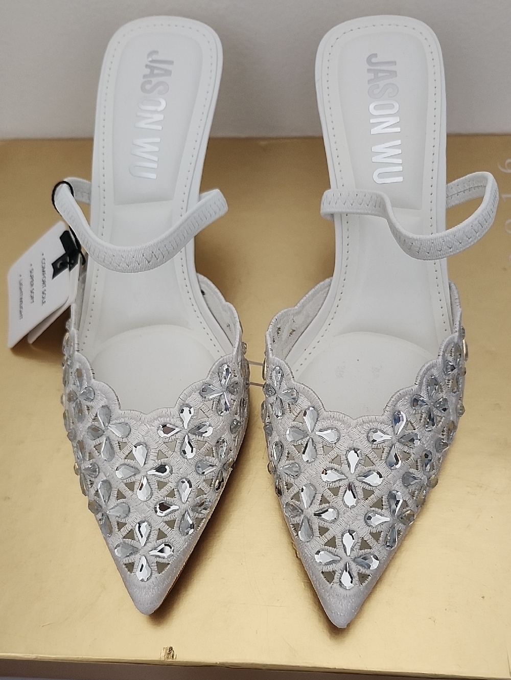 Jason Wu Silver Floral Crystal Pointed-Toe Slingback Mules